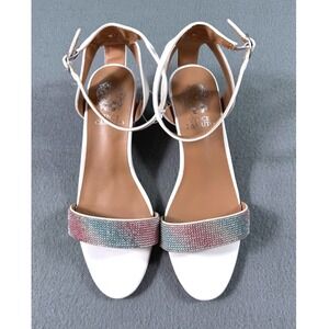 Vince Camuto NWOT Kids 4 White Block‎ Heels Rainbow Rhinestone Dress Sandals